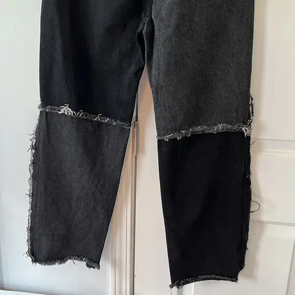 Shein 2 Tone Patch Distressed Black & Dark Denim Ultra High Rise Jeans - Picture 7 of 15